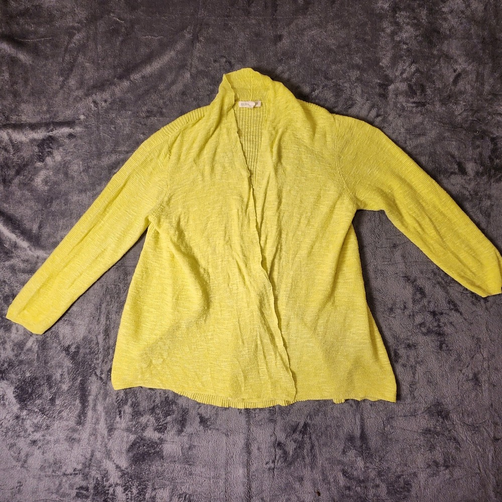 Eileen Fisher Open Front Cardigan Organic Linen Cotton Yellow Small S5LFV
